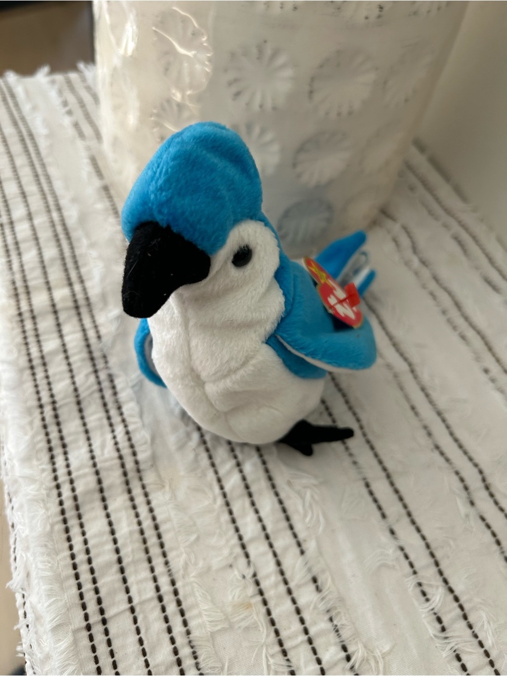 Vintage 1997 Ty Beanie Baby Rocket Blue and White Plush Parrot Collectible